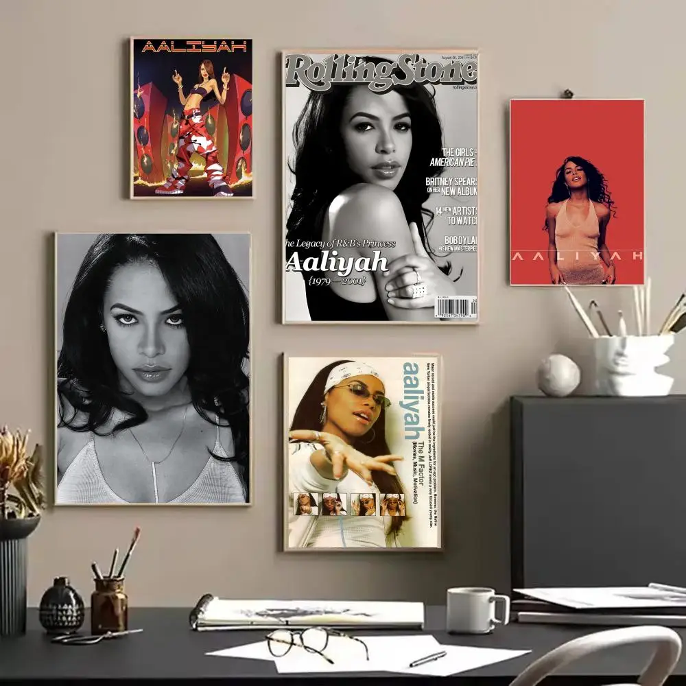 Pop Singer A_Aaliyah Album Poster Decorative Wall Art Stickers Mural Photo Print for Home Living Room Hallway Decor