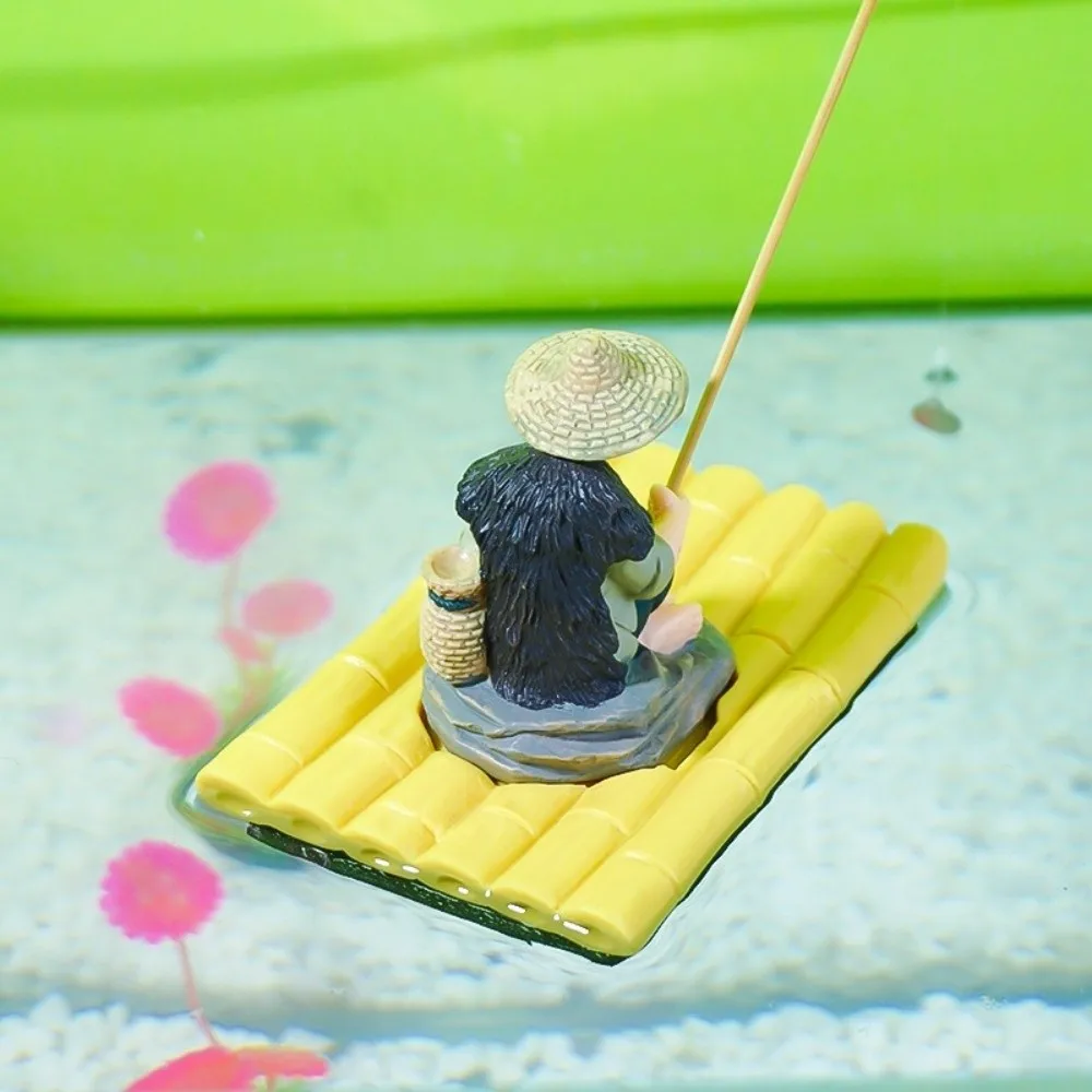 

Realistic Fisherman Figurine Auto-Floating Miniature Fish Tank Decorations Resin Handmade Fishing Ornament Garden Decoration