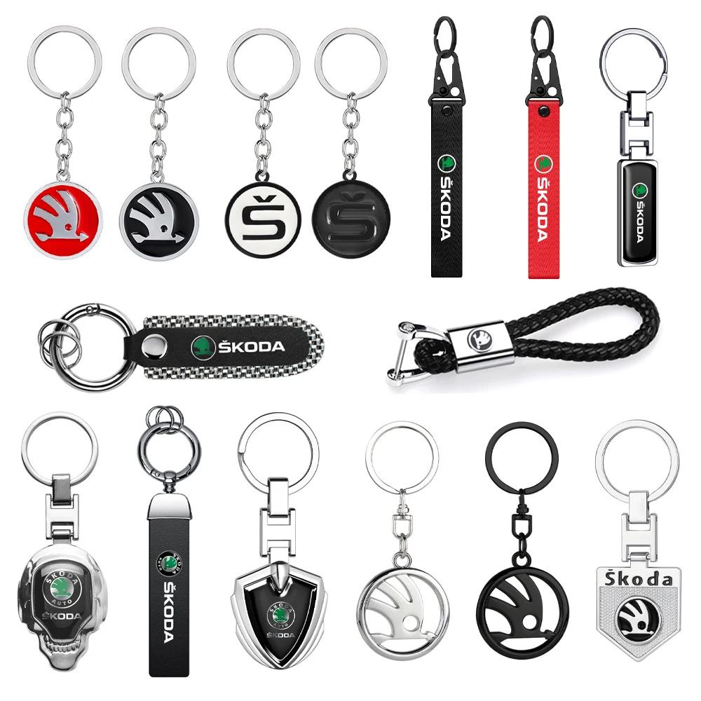 Metal+Leather Car Keychain Hand-Woven Key Rope Keyring Key Holder For Skoda Rapid Scala Kodiaq Fabia Kamiq Karoq Octavia 3 A5 A7