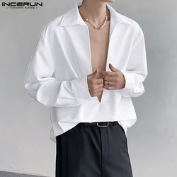 Men Shirt Solid Color V Neck Long Sleeve Loose Casual Men Clothing Streetwear 2024 Korean Style Leisure Shirts S-5XL INCERUN