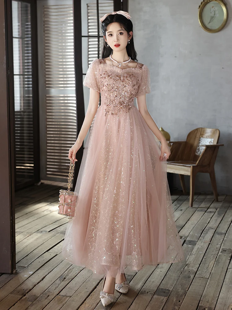 

Pink Evening Gown plus Size Ele Slimming Birthday Adult Ceremony Engagement Performance Host Dr Sweet Sle ort S...