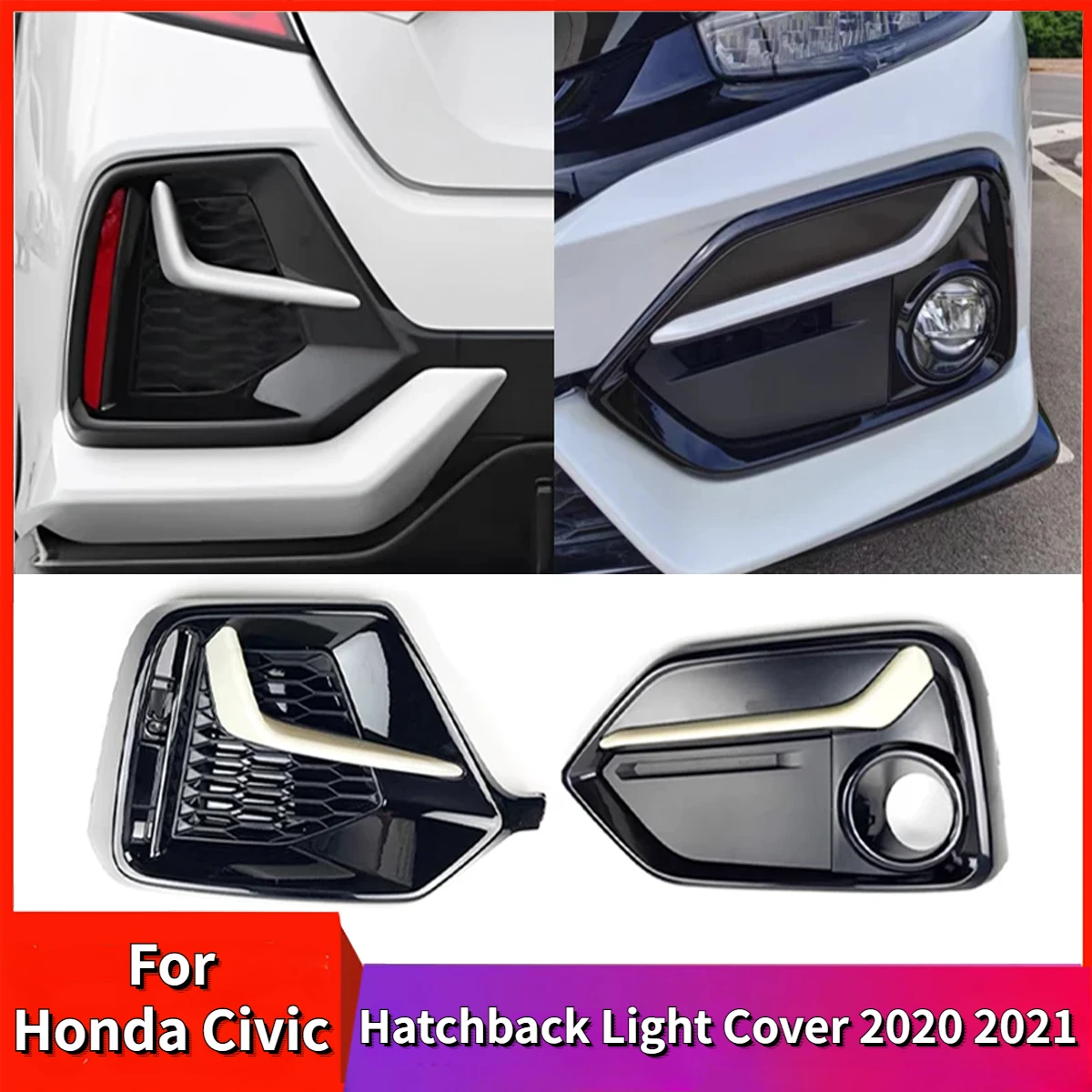 

Car Front Bumper Fog Light Cover Trim For Honda Civic Hatchback 2020-2021 Rear Fog Lamp Trim Frame Shell Cover Lid Bezel Frame