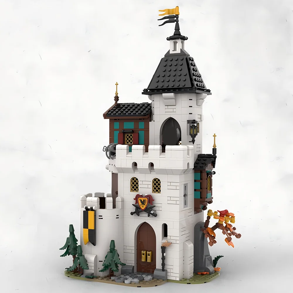 MOC-The Lion Knights' High White Tower Building Blocks, medieval City Model, DIY Blocks Toys, Children Education Gift, 1213PCS