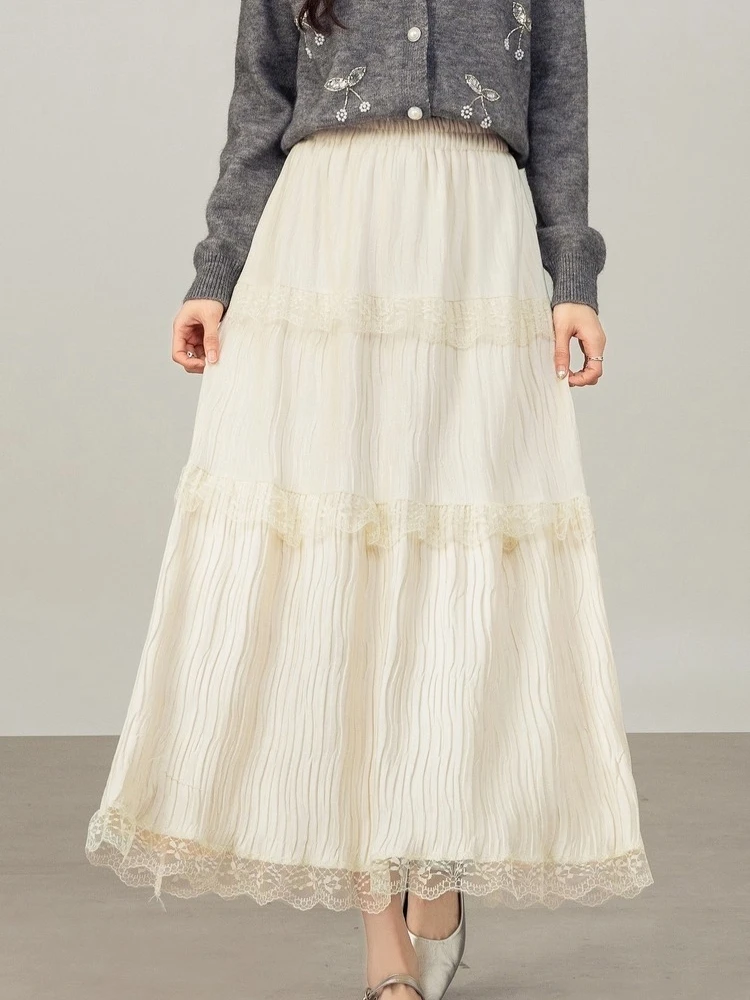 

SENTUBILA женская трехступенчатая кружевная бархатная юбка трапециевидной формы с разрезом, осень 2022, модные эластичные юбки с высокой талией W54QA4115