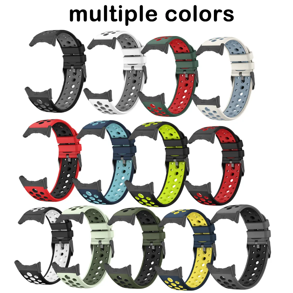 Two-color Silicone Watch Strap for Google Pixel Watch 4 41mm/45mm Sdft Breathable Holes Compatible with Google Pixel Watch 3 2 1