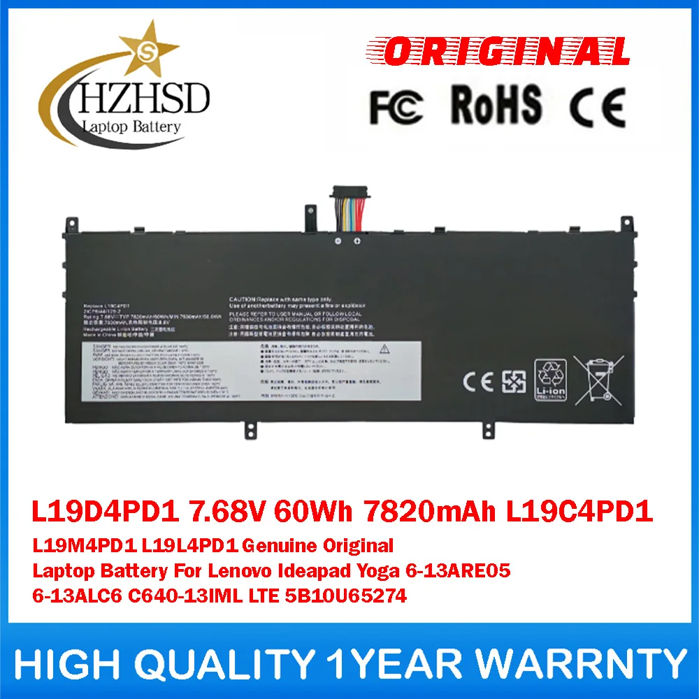 L19D4PD1 7.68V 60Wh 7820mAh L19C4PD1 L19M4PD1 L19L4PD1 Genuine Original Laptop Battery For Lenovo Ideapad Yoga6-13ARE05 6-13ALC6