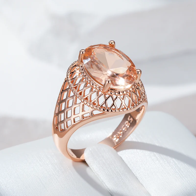 Wbmqda Braune Natursteinringe für Damen, 585er Roségold, einzigartige Hochzeitsschmuck-Accessoires