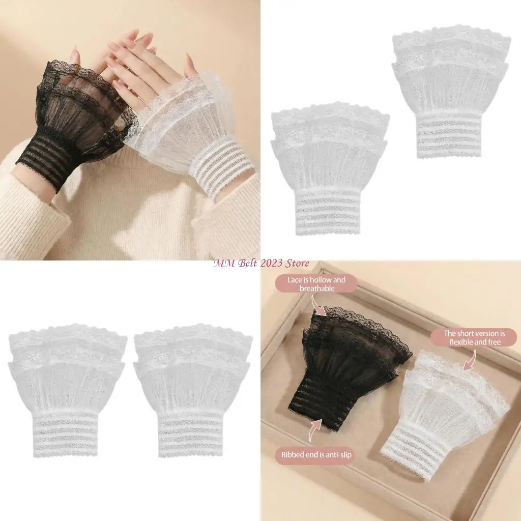49ME Lolitas Arm Sleeves Ruffle Hand Sleeves Elastic Bracelet Short Fingerless Glove