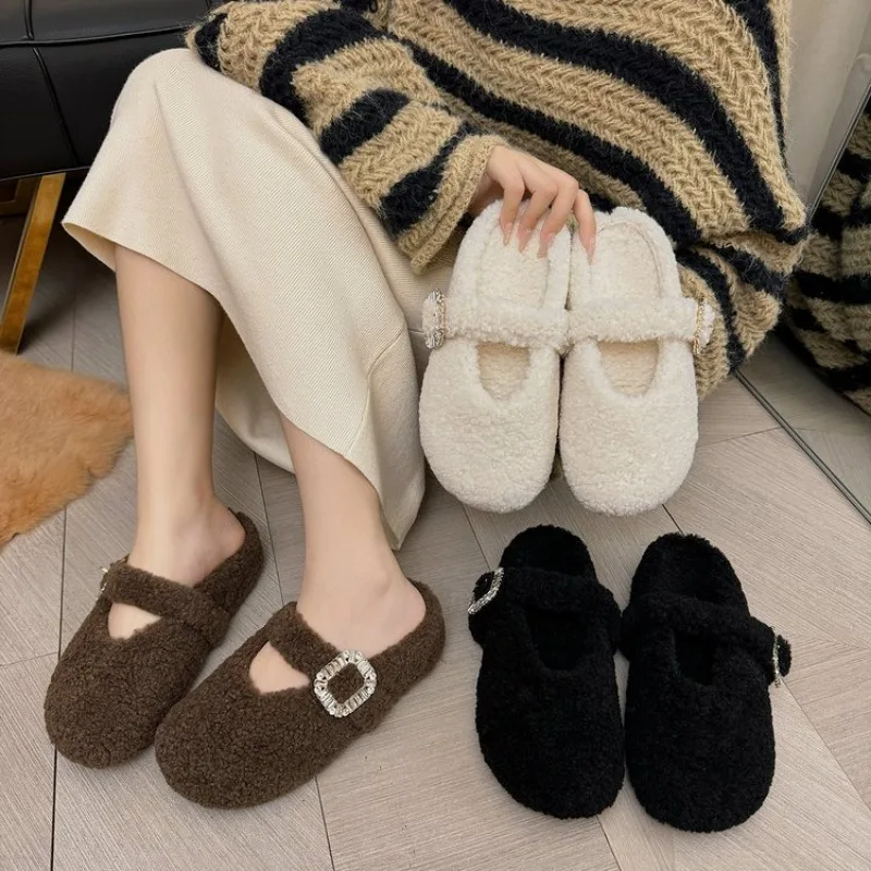 Round Toe Lamb Fur Shoes Woman Furry Mocasines Warm Winter Shoes Female Lambwool Slip on Loers Curly Fur Flats Women Fur Flats