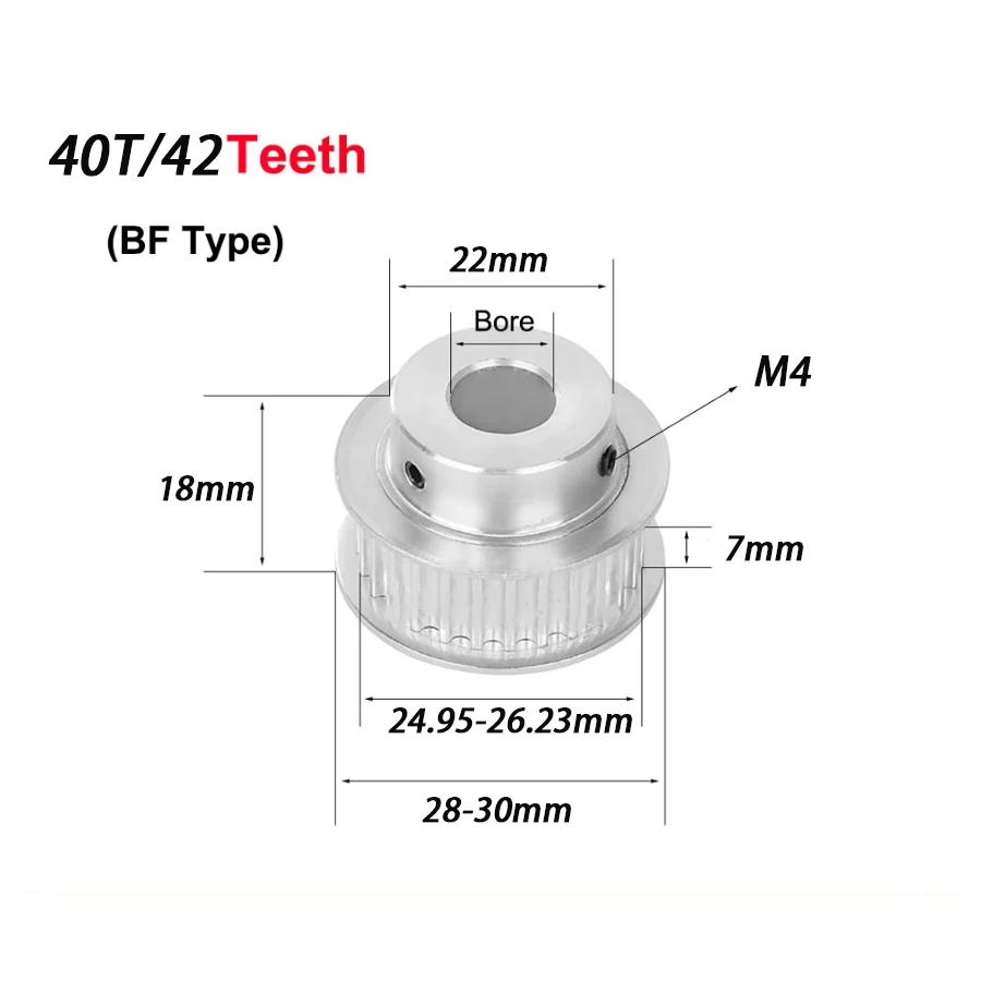 1Pcs 2GT 40T/42Toothed M4 BF Type Synchronous Wheel   Width 7mm Aperture 5/6/6.35~15mm Printer Synchronous Belt Wheel
