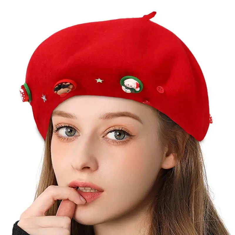 Bow Christmas Beret Women Vintage Woolen Warm Hat Christmas Gift Painter Artist Beanies Hat Fashion Hat Christmas Gifts