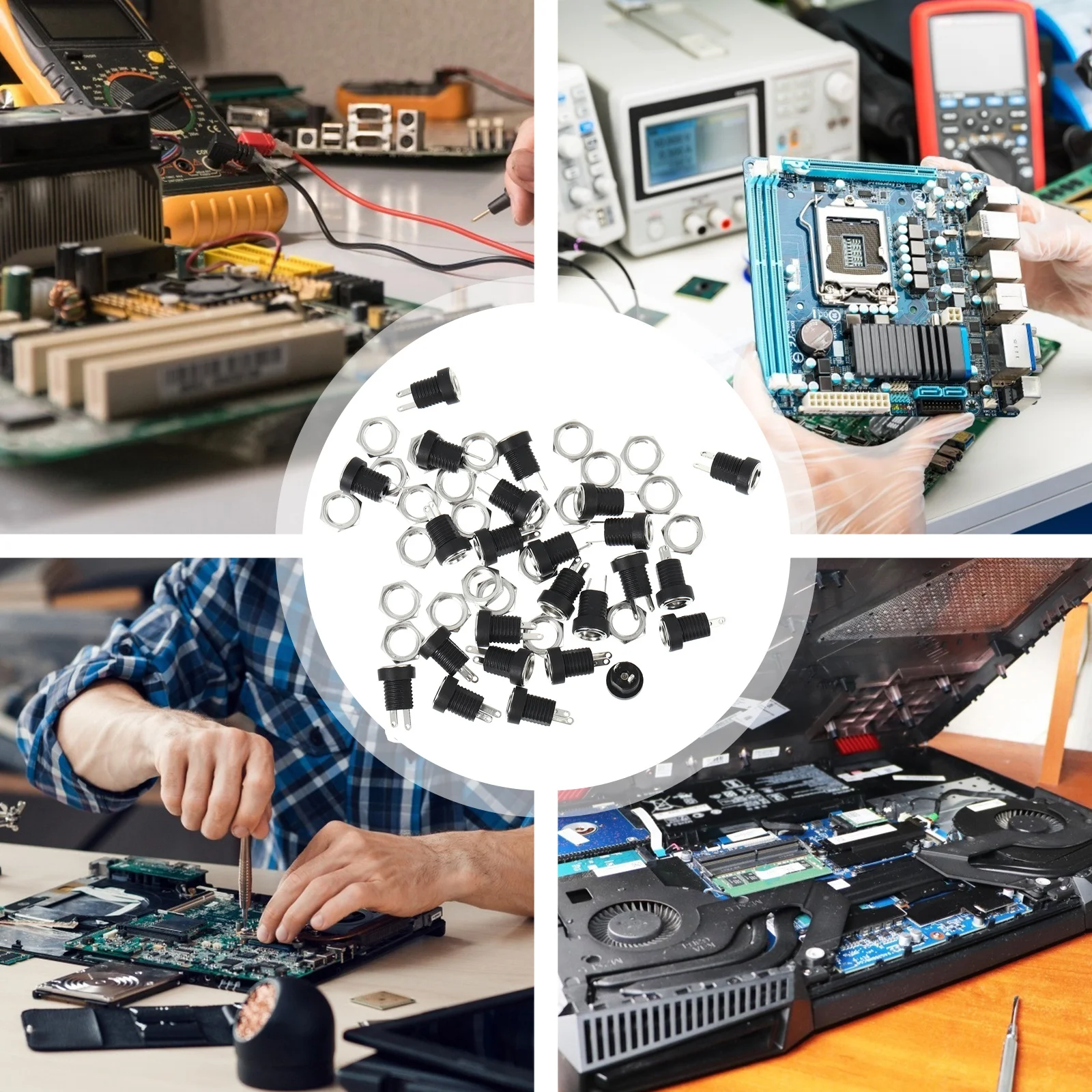 

24Pcs Dc Power Socket Panel Mount Adapter 21mm 55mm Durable Plastic Metal Insulated Connector for Laptop Electronics