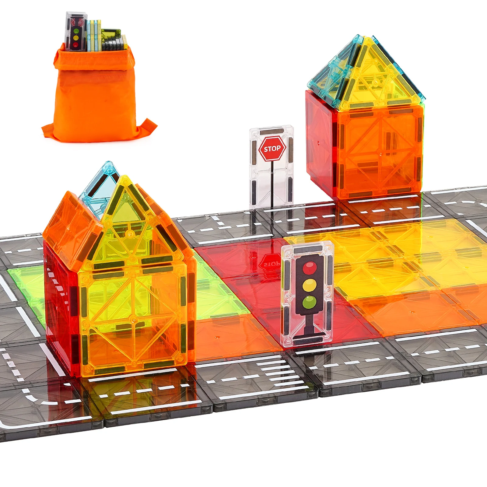 SucceBuy 56 PCS Piastrelle magnetiche Magnete Building Blocks Set Gioco di costruzione Giocattoli impilabili STEM Educativo sensoriale per regalo per bambini