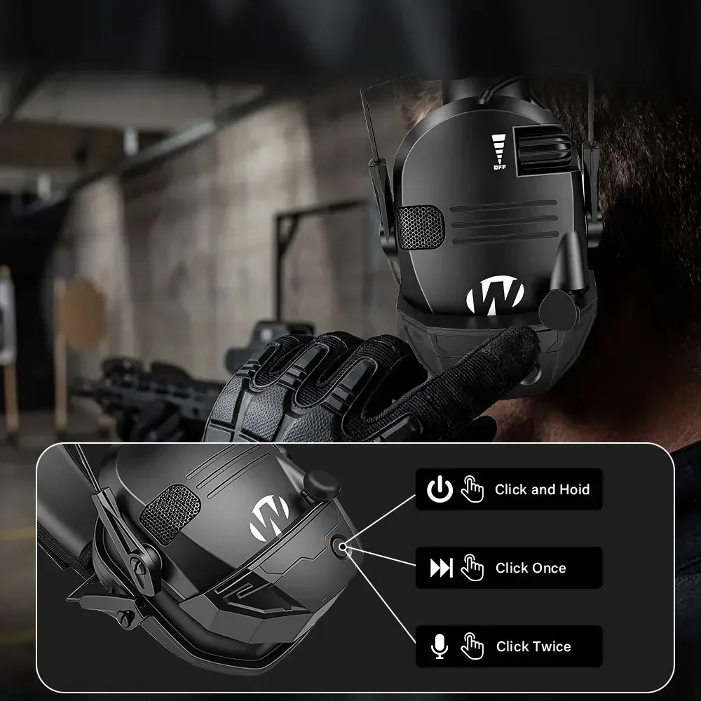 Professionelles Headset mit Geräuschunterdrückung und kabellosem Bluetooth, taktischer aktiver Gehörschutz gegen Lärm beim Schießen. – Detail 13