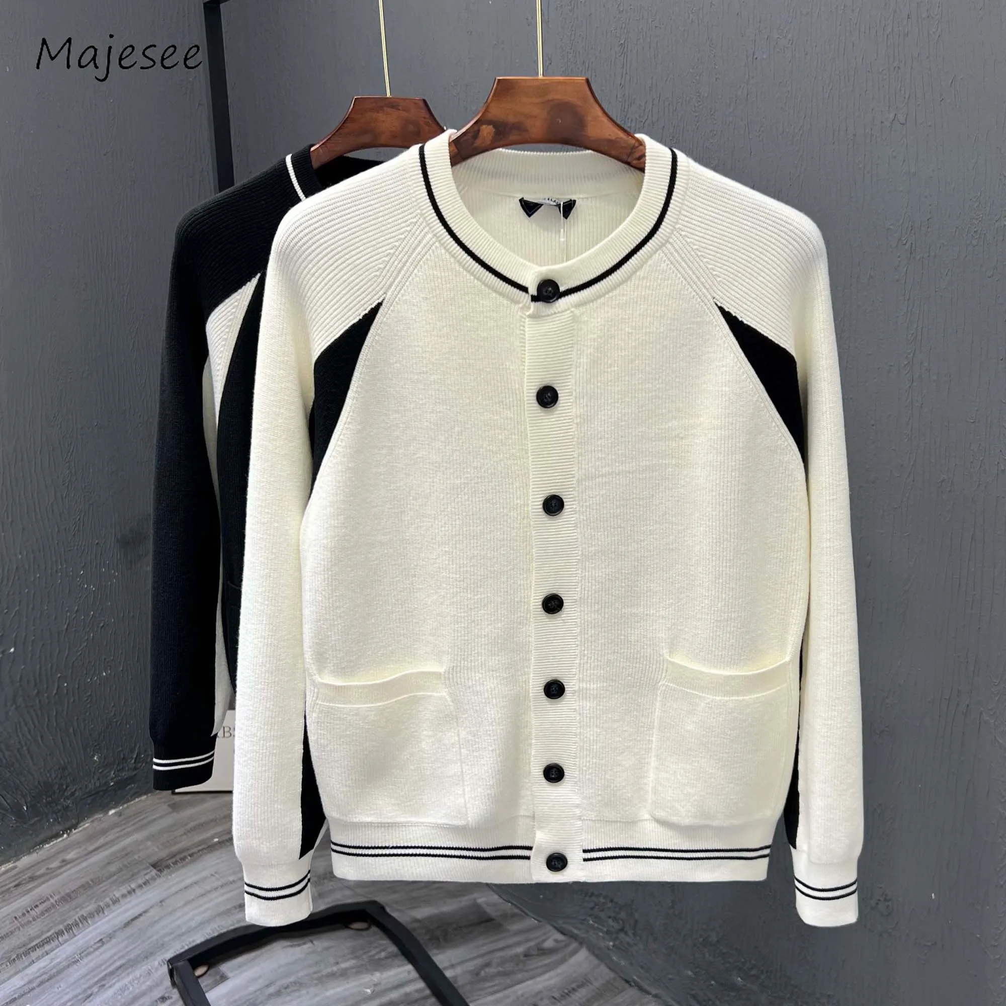 Knitted Cardigan Men American Fashion Panelled O-neck Coats Warm Soft High Street All-match Handsome Cozy Autumn Winter Кардиган