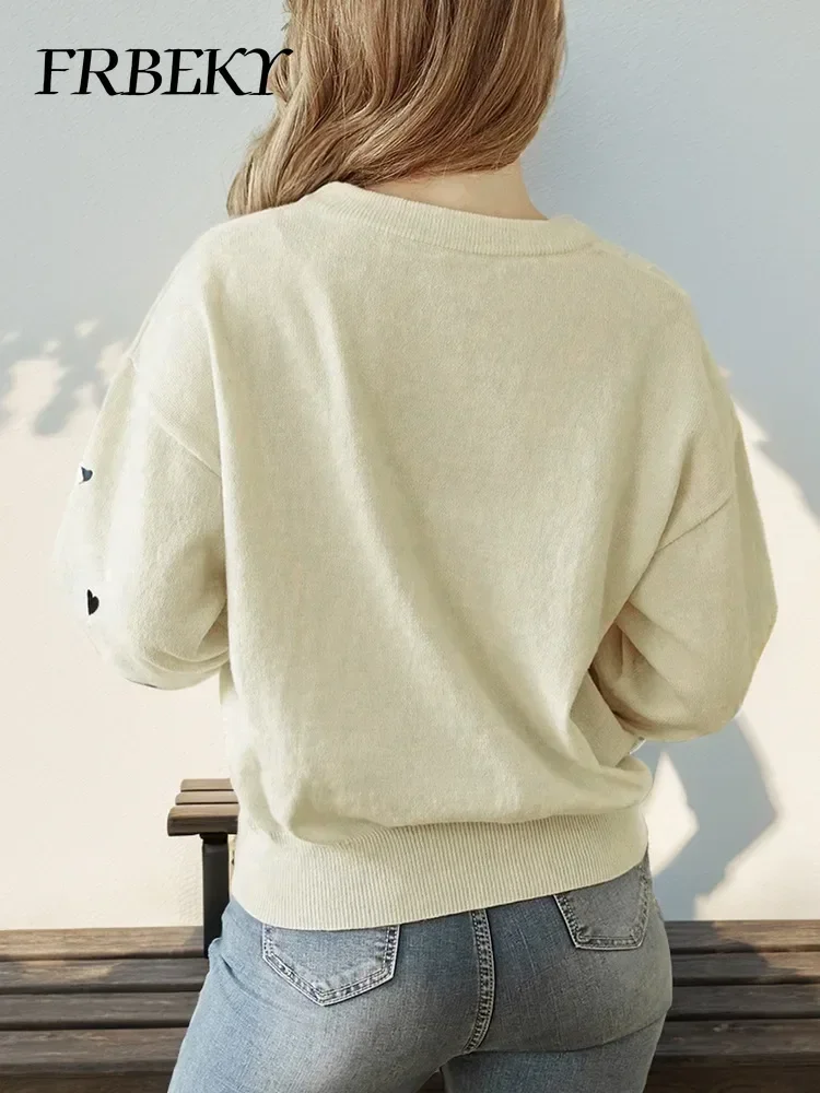 Camisola feminina elegante outono inverno novo amor em torno do pescoço camisola de manga comprida moda solta senhoras pulôver malhas jumper