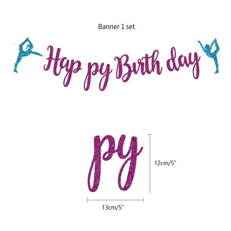 Gymnastics Theme Birthday Party Decoration Balloons Happy Birthday Banner Cake Topper Set Girl Sports Party Decoration Supplies