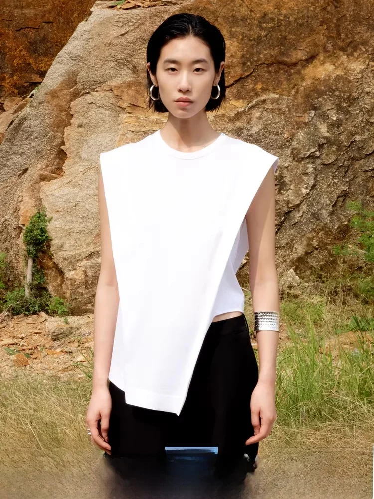 

JNBY Summer Women's Cotton T-irt Loose Fit Svel round Ne Design Deconstructed Top Comfortable Breathable Casual Wear