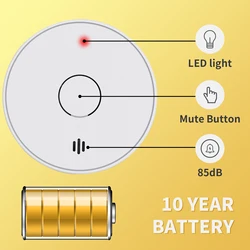 V-COME Standalone Smoke Detector with 10-Year Lithium Battery, Photoelectric Smoke Alarm, CE, UKCA, DIN EN 14604, VS02