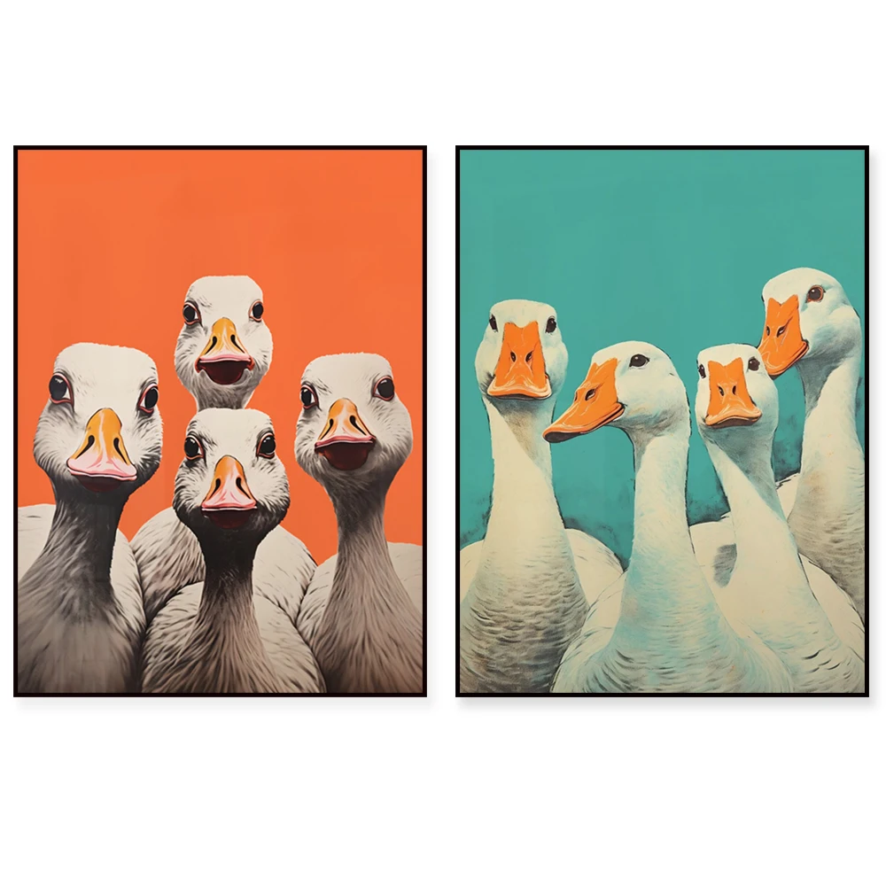 Flamingo-Wandkunst, minimalistisches Retro-Poster, „I'm Looking at You“-Poster, Hühner- und Gänsekunst, Poster-Dekoration für Toilette und Badezimmer