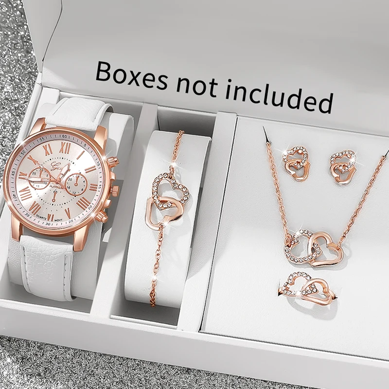 6pcs/set  Watches and Accessories, Stylish and Simple Round Dial Watches Suitable for Wearing in Various Occasions