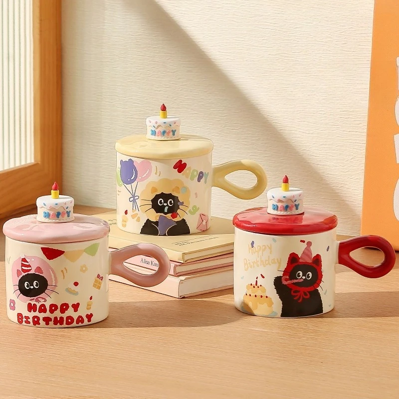 

Cute Cartoon Cat Ceramic Mug Couple Coffee Cup High Appearance Souvenir Birthday Gift Breakfast Milk Cup