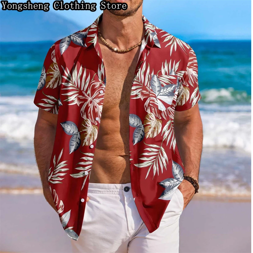 Men\'s shirt short-sleeved clothing Hawaiian shirt men\'s casual printing vacation fashion travel men\'s new tops large size 5XL