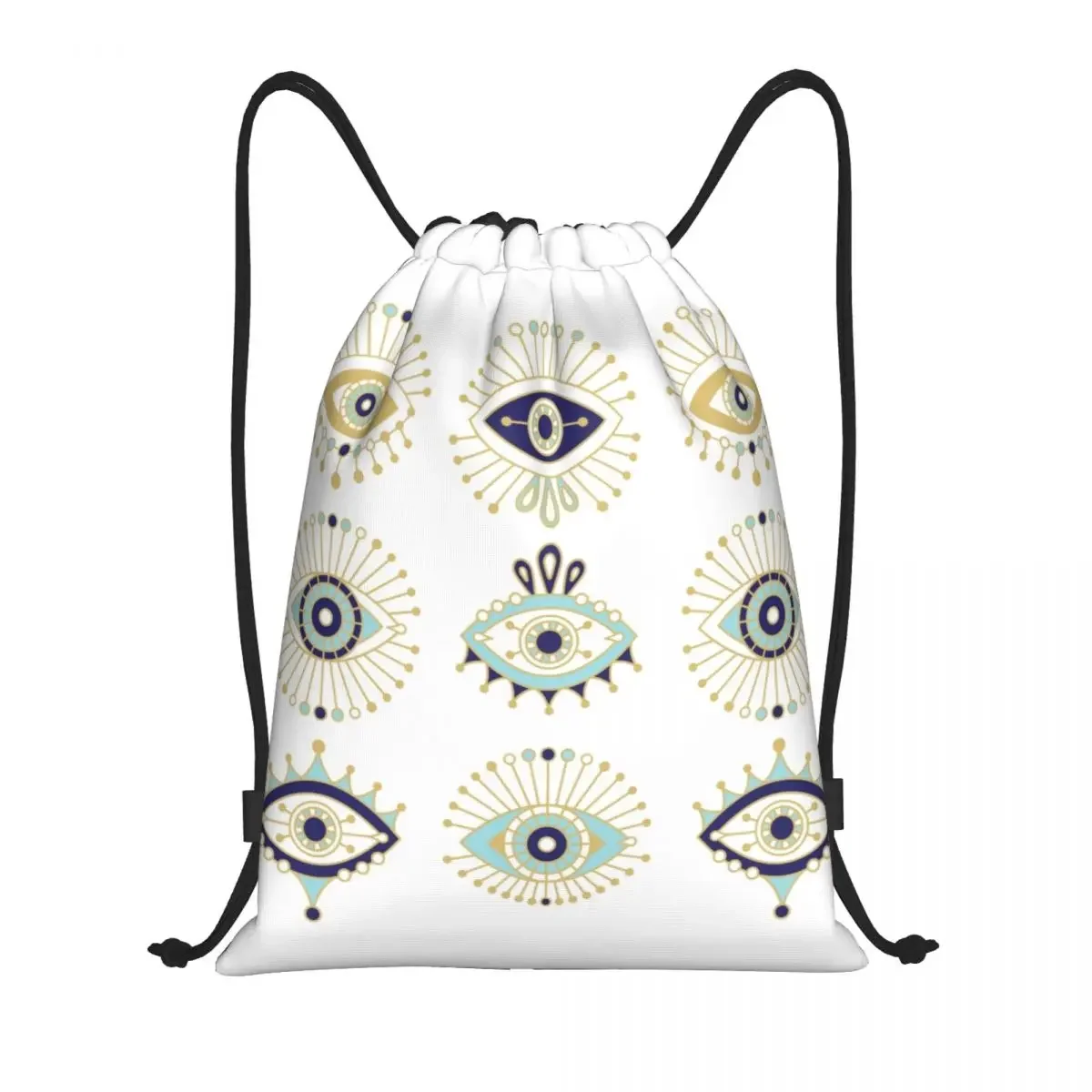 Turkish Evil Eye On White Drawstring Bags for Shopping Yoga Backpacks Nazar Hamsa Boho Bohemian Sports Gym Sackpack