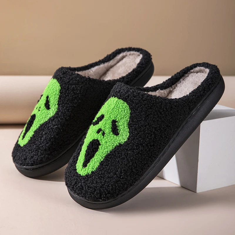 Halloween Slippers Spooky Ghost Slippers Cute Cozy Warm Plush Slip-On Women Men House Slipper Skeleton Ghostface Size 36-47