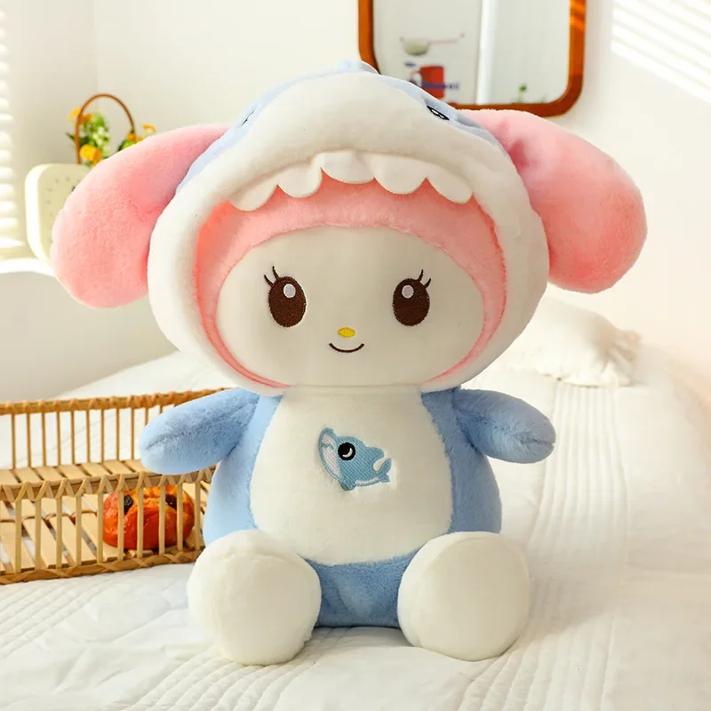 Juguetes de peluche Kawaii Sanrio Kuromi My Melody, muñeco de tiburón transformable, almohada de peluche suave, regalo de cumpleaños para niñas, tamaño grande, 55cm