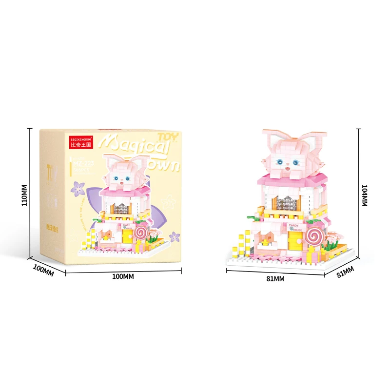 Figurine d'action kuromi, modèle de construction de ville à petites particules, vue sur la rue, jouet d'assemblage de puzzle pour enfants