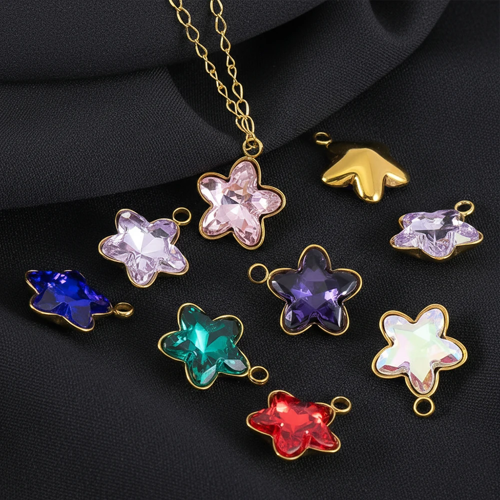 

5pcs Stainless Steel Colorful Crystal Star Pendant Zircon Gold Color Charms for DIY Earrings Necklace Jewelry Making Accessories