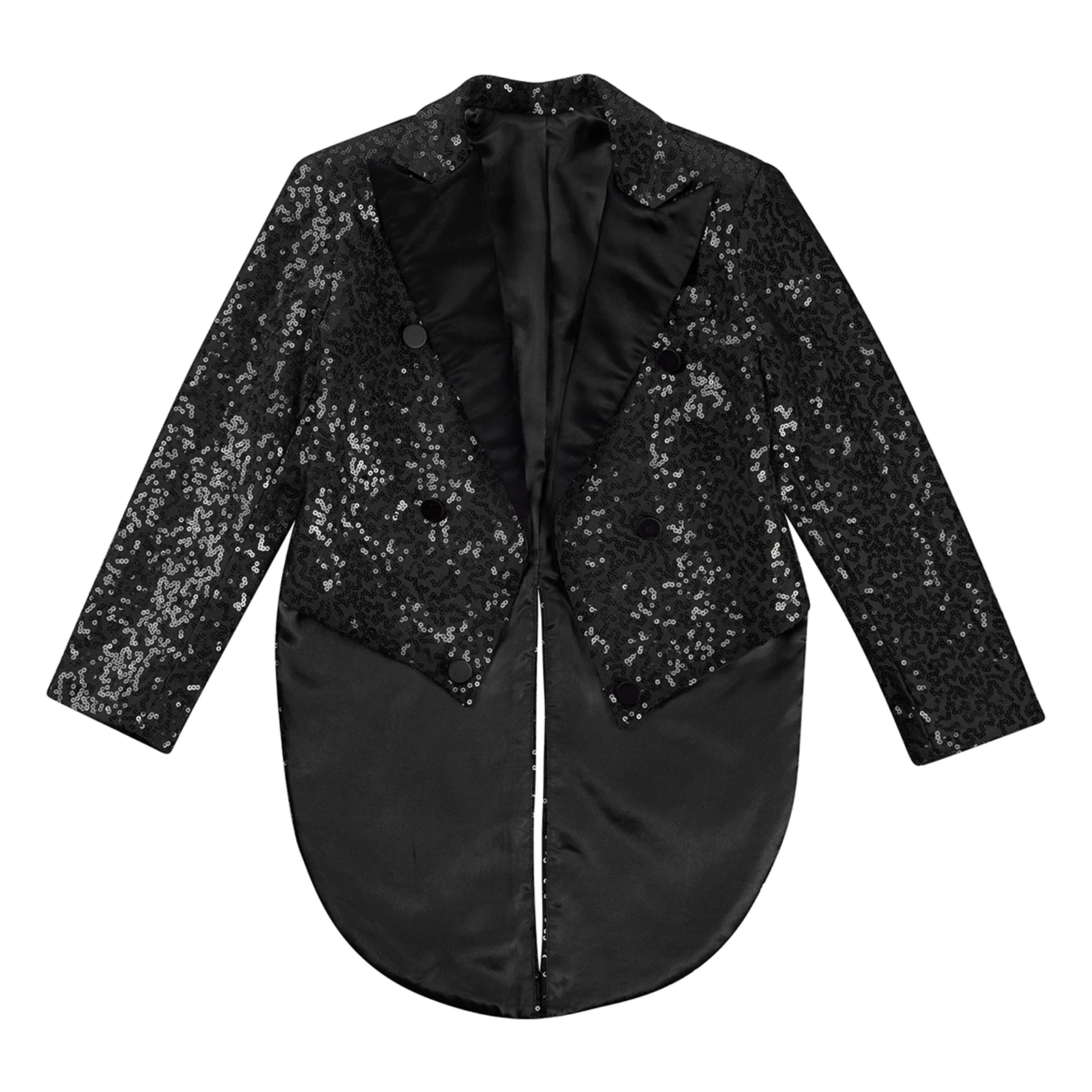 Kids Boys Sequin Tailcoat Jacket Classic Fit Tuxedo with Tails Shiny Blazer Top Coat for Party Wedding Magic Performance Costume