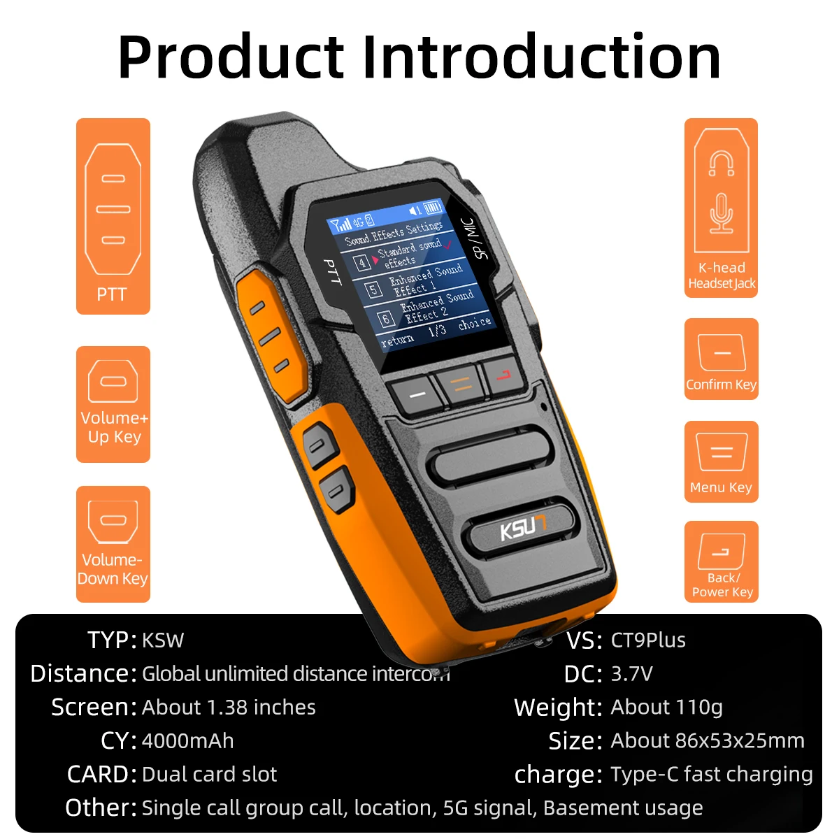 Pair Set 2pcs Walkie Talkie  With pre-paid SIM Card 4G Network Worldwide Intercom Loud Speaker Caller Name GPS Weather Display