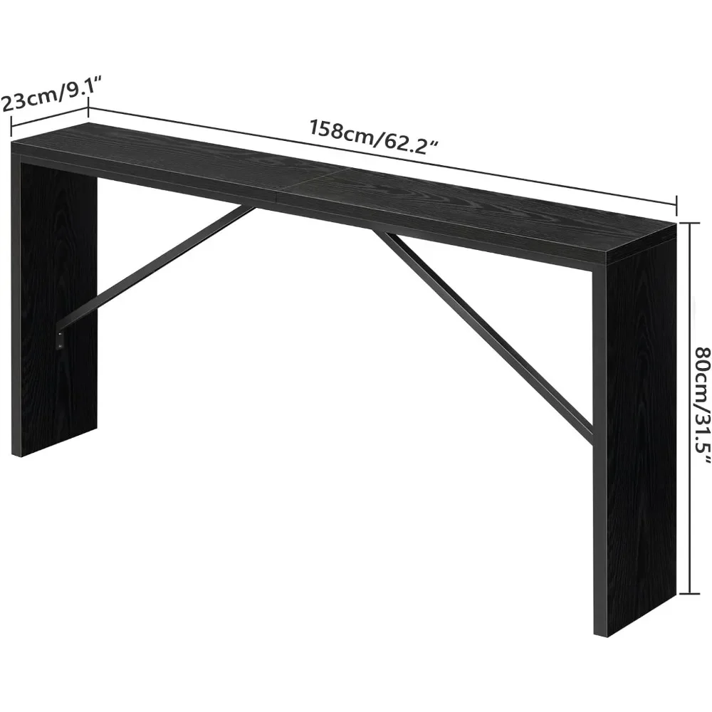 Długi stolik wypoczynkowy o przekątnej 62,2 cala za kanapą, wąski stół przedpokojowy, stoły do jadalni w wiejskim stylu z kątną metalową ramą