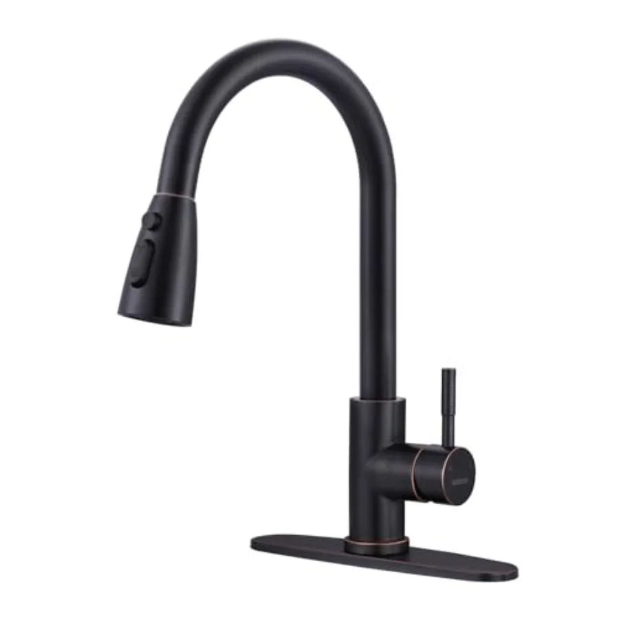 

High Arc Pull Down Kitchen Faucet in Oil Rubbed Bronze Finish for Modern Kitchen Sink with Sprayer Durable Stainless Steel Cons