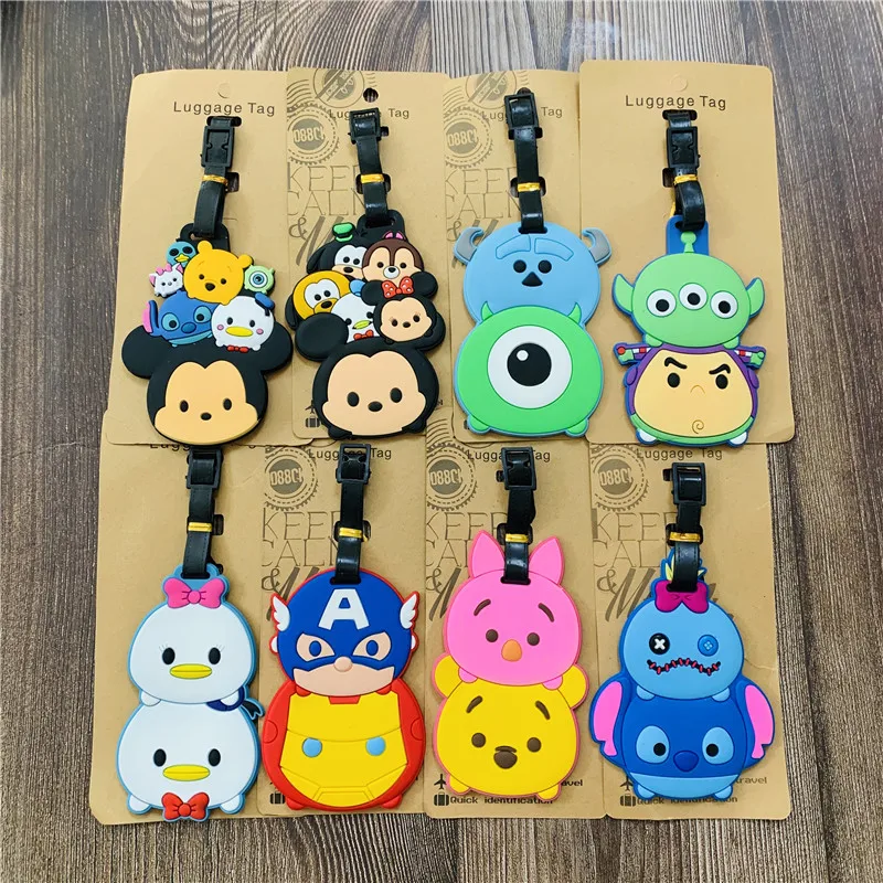 Disney TSUM Mickey Minnie Stitch Anime Luggage Tags Cartoon Suitcase Tag Travel Accessories Bag Holder Label Birthday Gift