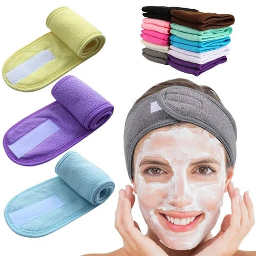 Imagen 2 del producto Diademas de toalla suave para mujer, diadema deportiva ajustable, Yoga, Spa, baño, ducha, lavado de cara, maquillaje, banda ancha cosmética para la cabeza