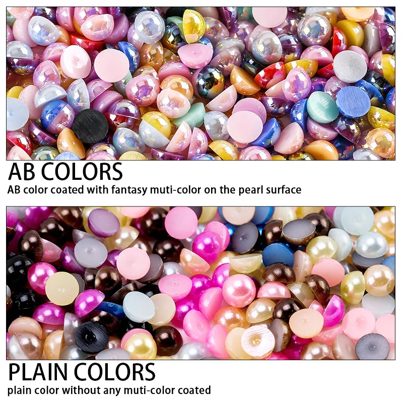 멀티 컬러 ABS 모조 진주 2-8mm 하프 라운드 수지 비즈 네일 아트 쥬얼리 DIY 의류 장식