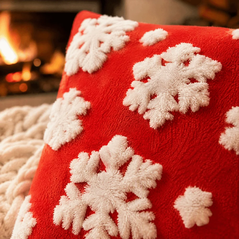 Snowflake Christmas Pillow Cover Cozy Soft Throw Pillow Cover Versatile Durable Decorative Pillowcase Holiday