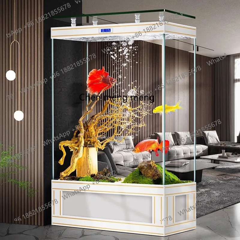 

New light luxury, living room for home use, large screen partition floor aquarium against the wall