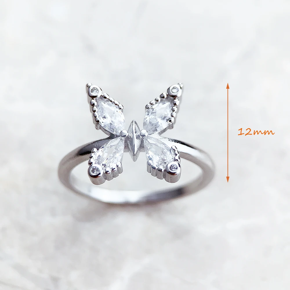 Ring Happy Butterfly White Stones Europe Fine Jewerly For Women Summer Romantic Gift In 925 Sterling Silver image 3
