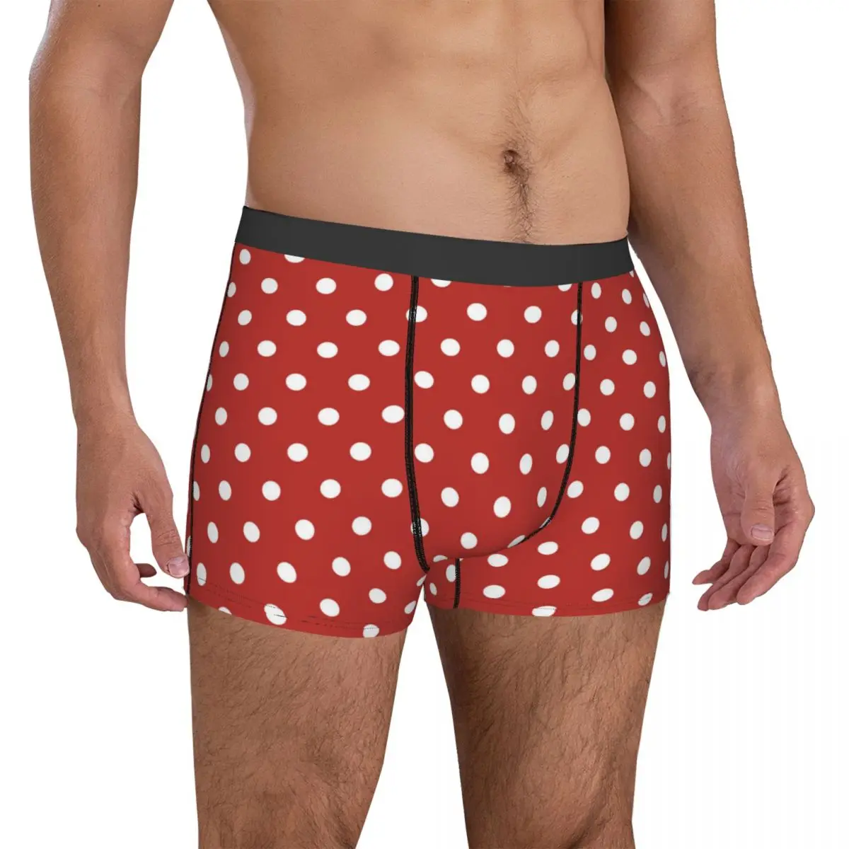 Retro Polka Dots Underwear Red And White Plain Underpants Printing Boxer Brief 3D Pouch Males Plus Size Trunk