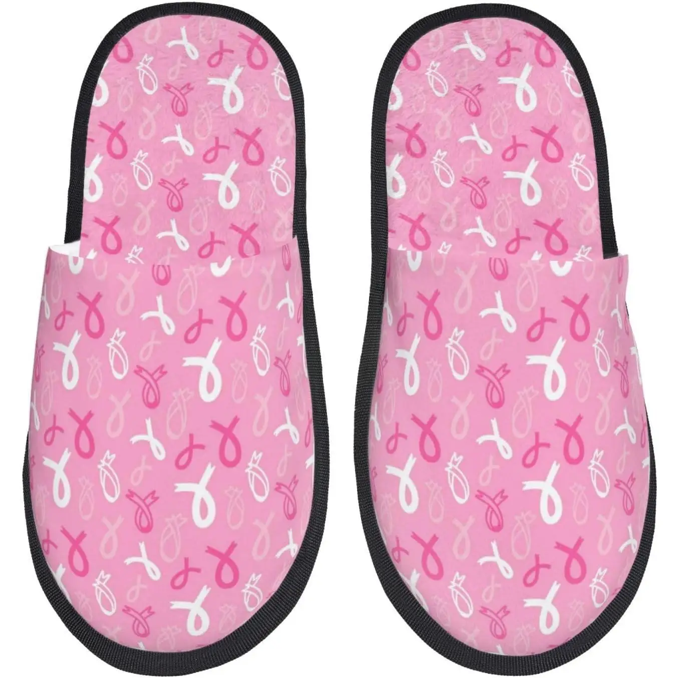 

Breast Cancer Awareness Print Women'S Fuzzy Slip On Indoor Outdoor Winter House Slippers Wonderful Time Warm