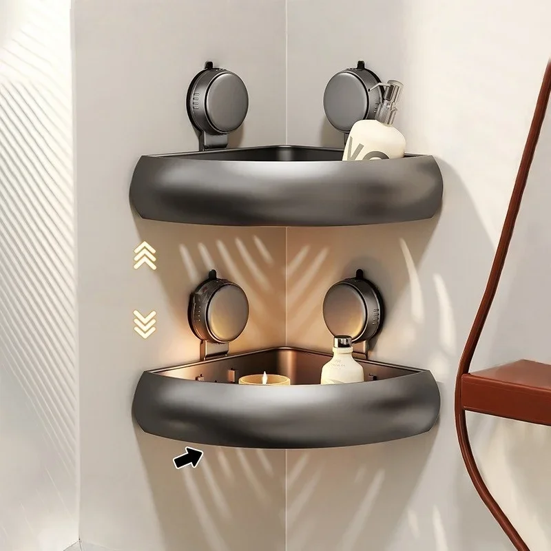 Suction Cup Bathroom Organizer Wall Mounted Toilet Triangle Basket Corner Bathroom Shelf No Drilling Required Storage Rack