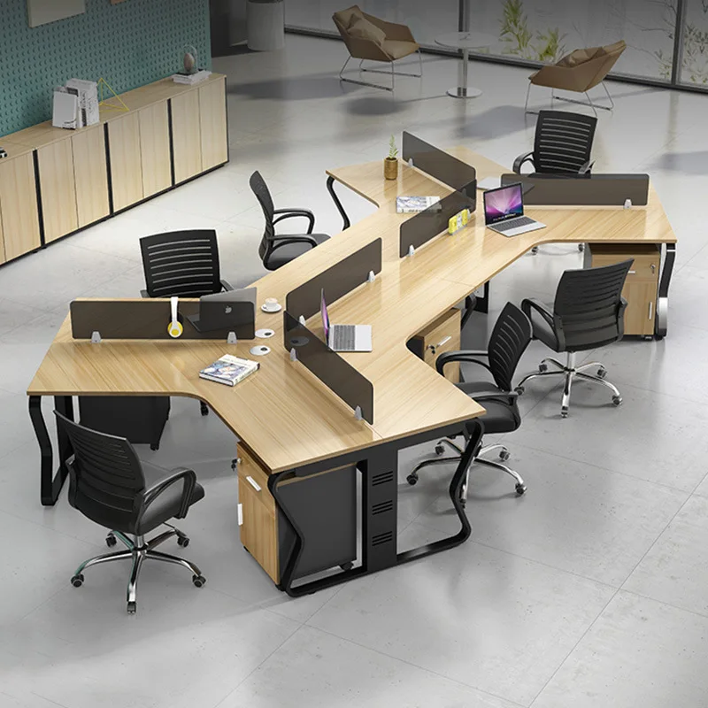 Desk office 3/6 people shaped station staff desk simple modern staff desk card office desks