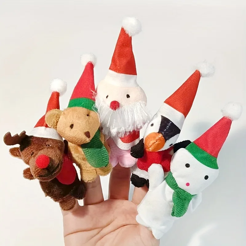 Natal Finger Puppets Brinquedos para crianças, alces, Papai Noel, boneco de neve, personagem pinguim, favores do partido, mãos, 5pcs
