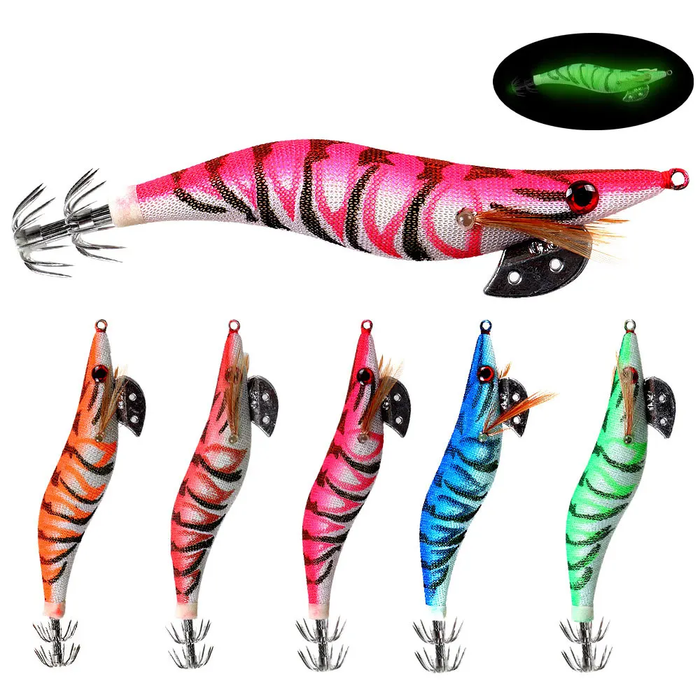 

AS 4pcs Hard Bait Glow Shrimp Crowns Squid Jigs 3.0#3.5# Sea Fishing Lure Set Artificial Cuttlefish Octopus Winter Fishing