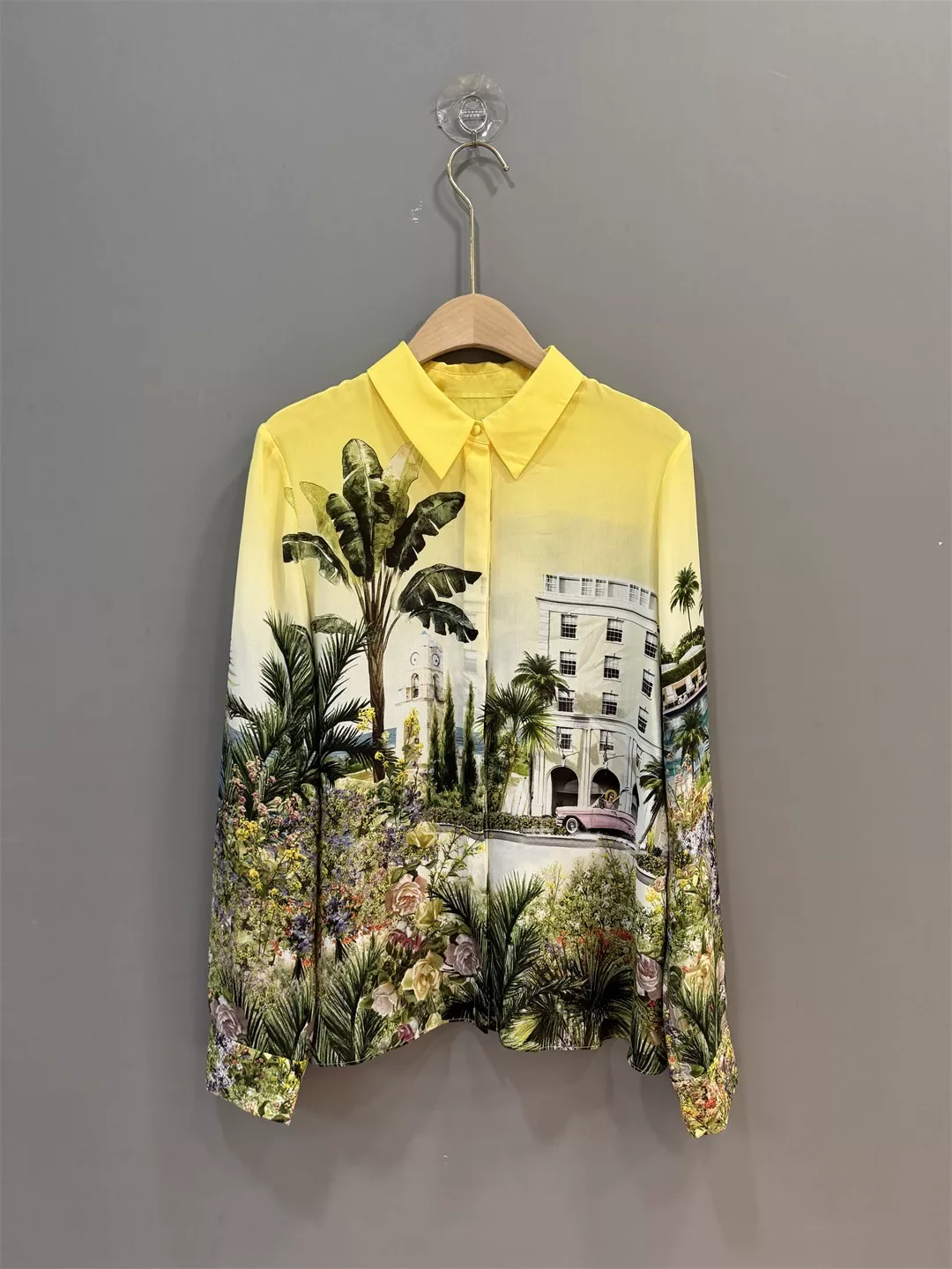 2026 100% Silk Women Print Blouse Single Breasted Turn-down Collar Long Sleeve Fashion Shirt