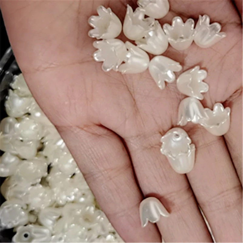 50Pcs 8X10MM DIY Imitation Pearl Material Flower Shape beads For Handmade Crafts Jewelry Decoration Making Acrylic Stamen Beads